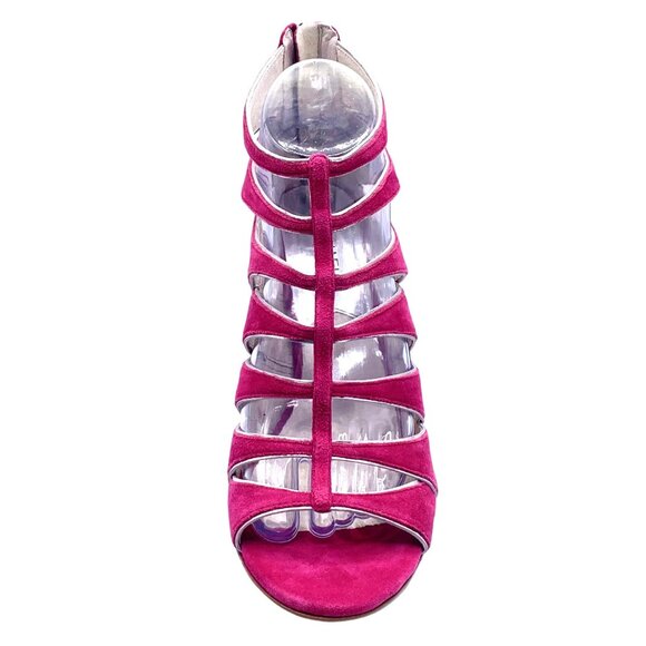 Michael Kors Mavis Suede Gladiator Fuchsia Strappy Heeled Sandals 9 Zip Back - Picture 3 of 10